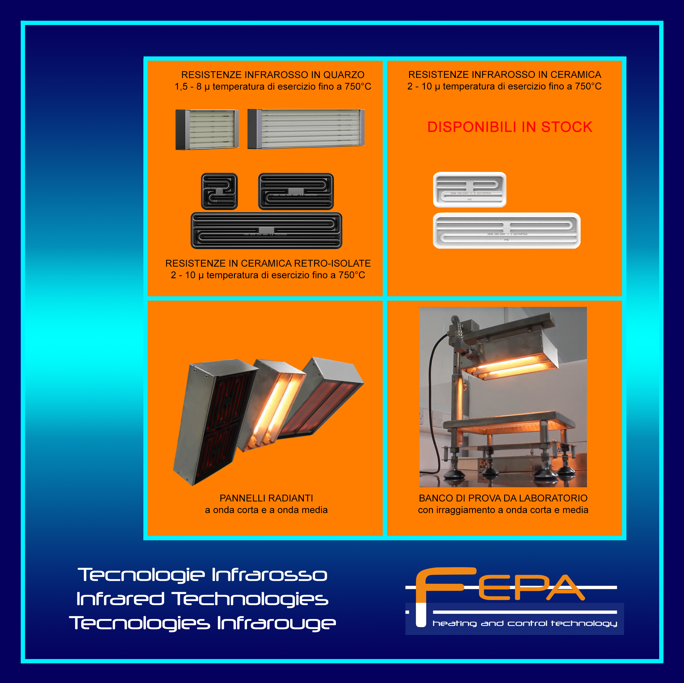 Infrared heaters, resistances infrarouge, resistenze infrarossi